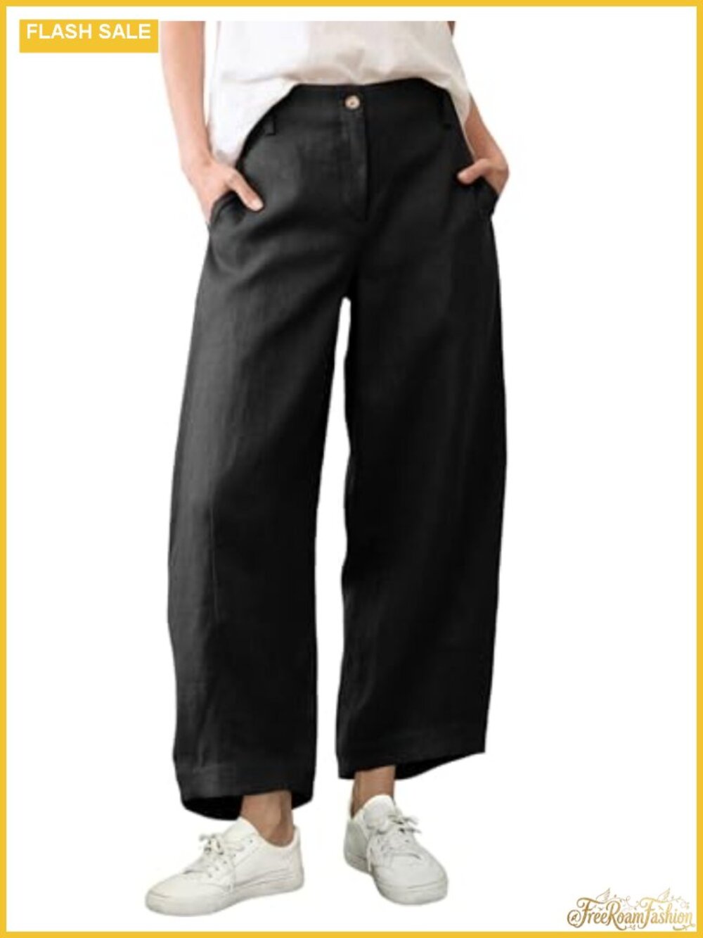 Women's Linen Cotton Capri Pants with Pockets High Waist Pull-On